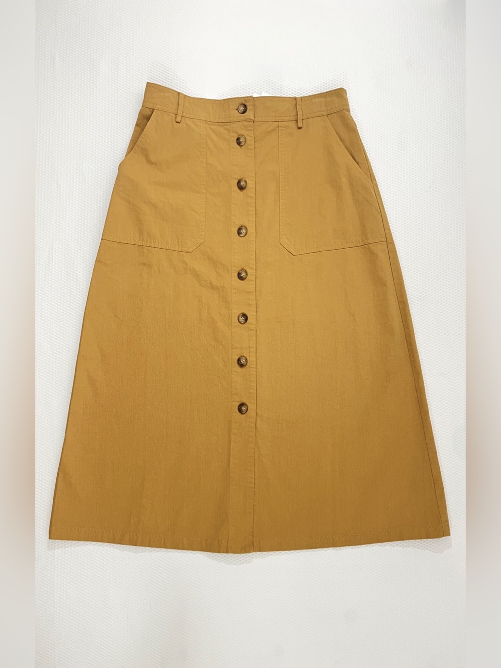 NWT FRNCH Paris Pinar High Waist Button Front A Line Mustard Midi Skirt L W31 - Picture 9 of 14